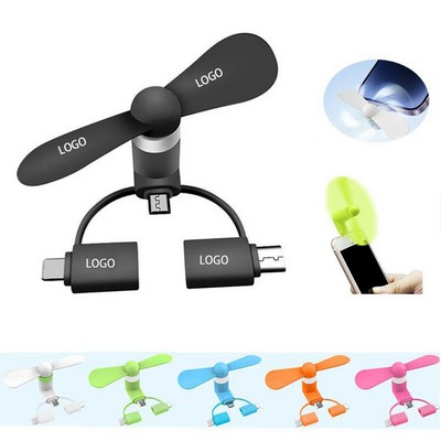 Mini Tpe Usb Cellphone Fan W/ 3 Conversion Adapters
