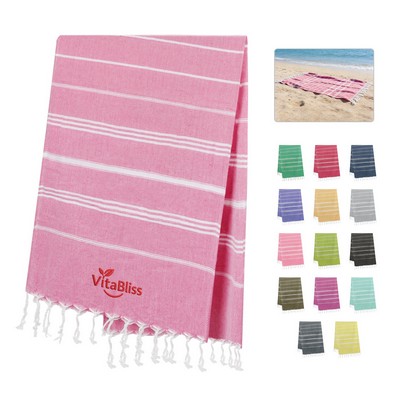39"x71" Quick Dry Large Turkish Beach Towel With Tassel