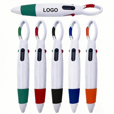 4-In-1 Multicolor Retractable Ballpoint Pen With Carabiner, 0.5mm