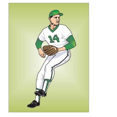 Baseball Player Rectangle Badge w/ Bar Pin (2.5"x3.5")