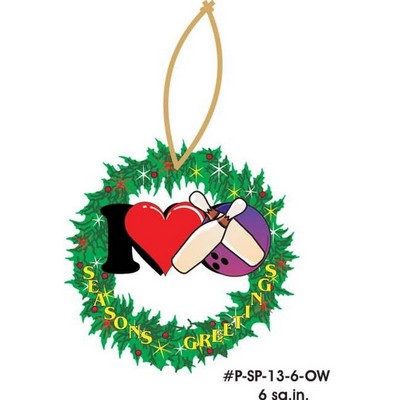 I Love Bowling Promotional Wreath Ornament w/ Black Back (6 Square Inch)