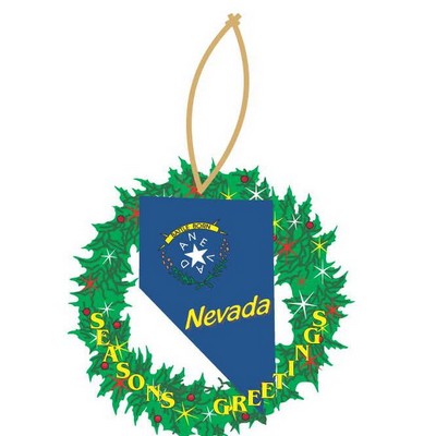 Nevada Battle Born Wreath Ornament w/ Clear Mirrored Back (6 Square Inch)