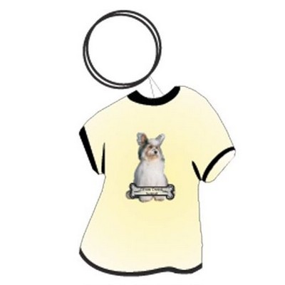 Powderpuff Dog T Shirt Keychain w/Mirror Back (4 Square Inch)