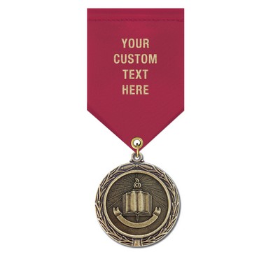 Open Book Cast MX Medal w/Satin Drape Ribbon (1½")