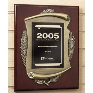 Rosewood Piano Finish Metal Scroll Plaque (9"x12")
