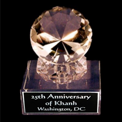 Solid Crystal Engraved Award - 5 1/2" Large - Clear Diamond, Globe or Golf Ball
