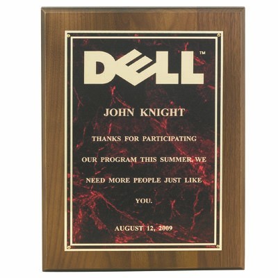 Walnut Finish Plaque w/Marbled Screened Plate (9"x 12")