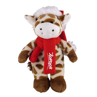 Soft Plush Stuffed Giraffe with Christmas Hat and Scarf