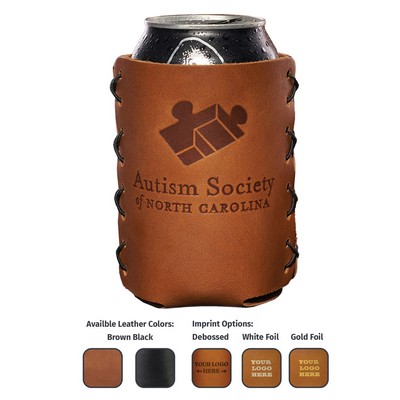Full-Grain Leather Can Cooler. Made in USA