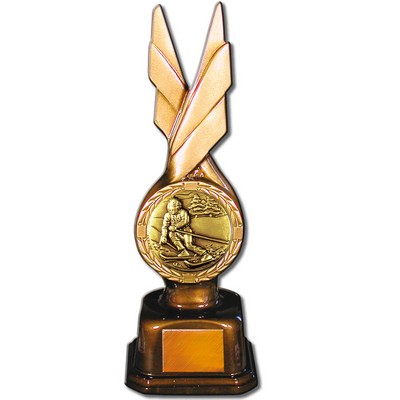 Stock Phoenix 9" Trophy with 2" Skiing Coin and Engraving Plate