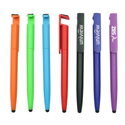 4-In-1 Multi-Fuctional Plastic Ball Pen With Phone Stand Clip And Touch End