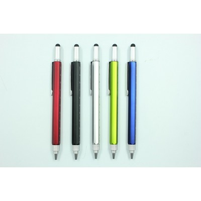 Multi Functional Rotary Plastic ballpoint Pen With Level Meter And Stylus Touch End