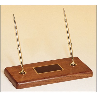 Double pen set on a solid walnut base