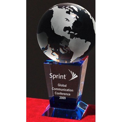 Color Crystal Torch Based Globe Award w/Blue Crystal Layer 6"