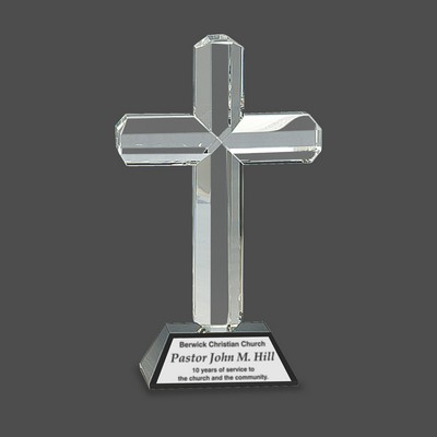 Crystal Cross Award on Black Pedestal Base (8½")