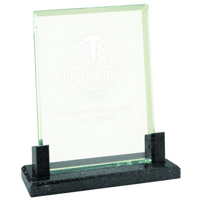 7" Rectangle Glass Award with Black Marble Base
