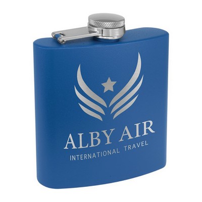 6oz. Matte Blue Powder Coated Stainless Steel Flask