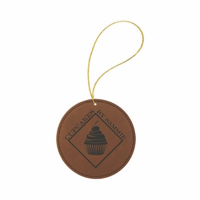 Dark Brown Leatherette Round Ornament