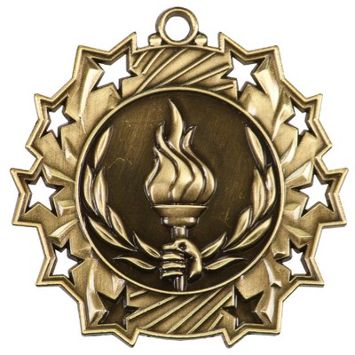 2 1/4" Ten Star Antique Finish Medal-Victory