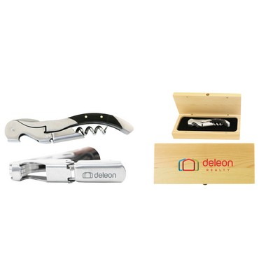 Donatello Waiter's Corkscrew w/Ebony Black Handle & Pine Wood Box
