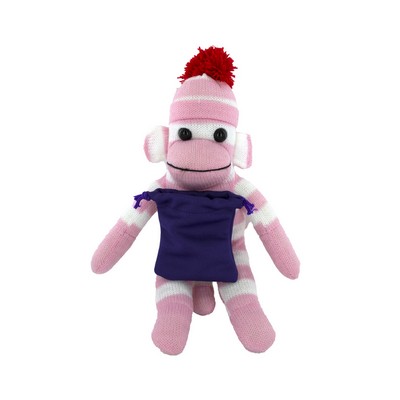 soft plush Pink Sock Monkey with gift card sack