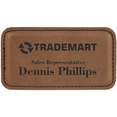 Dark Brown Laser Engraved Leatherette Badge Blank with Magnet (3 1/4" x 1 3/4")