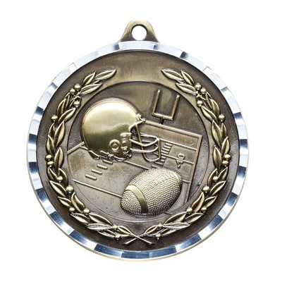 2 ¾" Football Medal w/3D Diamond Engraved Cast Satin
