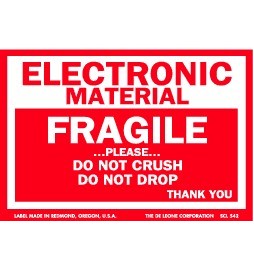 Electronic Material Fragile Paper Labels - 3" x 4"