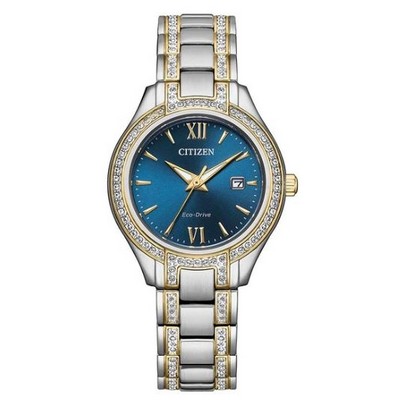 Citizen® Ladies' Silhouette Crystal Eco-Drive® Stainless Steel Bracelet Watch w/Blue Dial