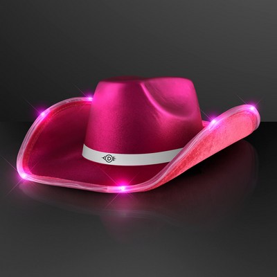 Magenta Pink Light Up Shiny Cowgirl Hat with White Band - PRINTED