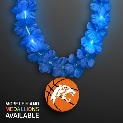 LED Blue Lei Necklace with Basketball Medallion - PRINTED