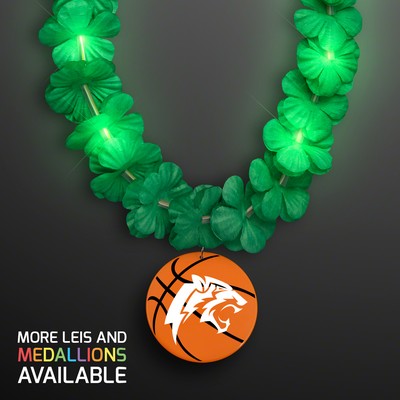 LED Green Lei Necklace with Basketball Medallion - PRINTED