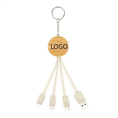 Degradable Round Bamboo 3-in-1 USB Charging Cable