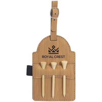 5" x 3 1/4" Bamboo Leatherette Golf Bag Tag with 3 Wooden Tees