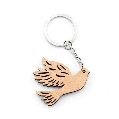 Peace Dove Wooden Keychain