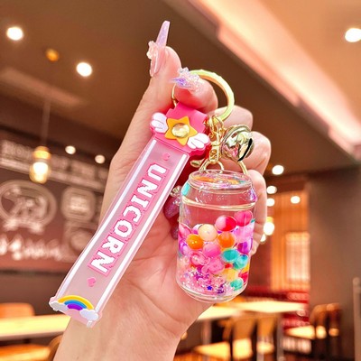 Pink Beverage can keychain with seven colored beads