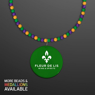Breakaway Beads for Mardi Gras with Green Medallion (NON-Light Up) - PRINTED