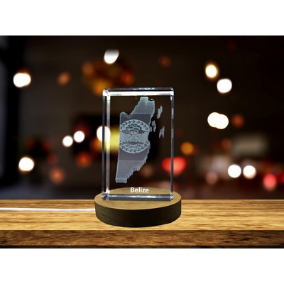 Belize 3D Engraved Crystal Keepsake Trophy Award - Illuminated Recognition Decor Gift
