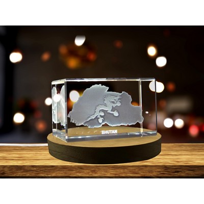 Bhutan 3D Engraved Crystal Trophy Award w/Buddhist Dragon