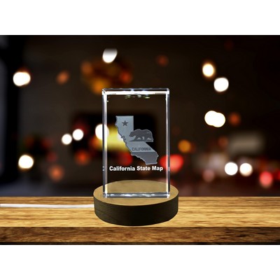 California 3D Engraved Crystal Keepsake w/LED Base Light