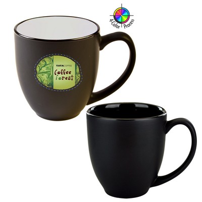 14 Oz. Vitrified Two-Tone Hilo Matte Black out / Black in Bistro Mug - Dishwasher Safe - Full Color