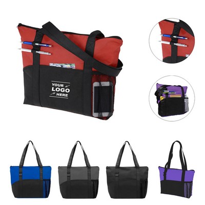 Zippered Tote w/Front Slip Pocket
