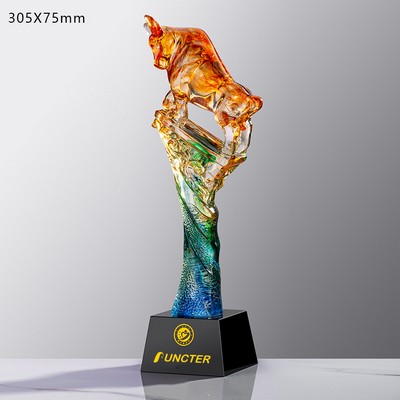 Bull Shaped Resin Trophies w/A Black Crystal Base
