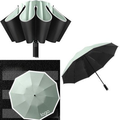 Automatic Open Reverse Umbrella With Reflective Safety Strip