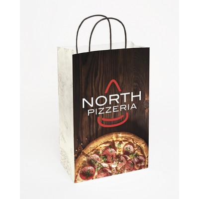 Multi-sided Full Color White Shopper Paper Bag - Black Handle (8.5" x 13.375" x 5")