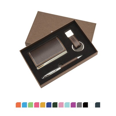 3Pcs Elegant Gift Set: Business Card Case, Keyring and Ballpoint Pen
