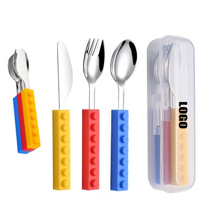 Block Handle Spoon Fork Knife Cutlery w/Case