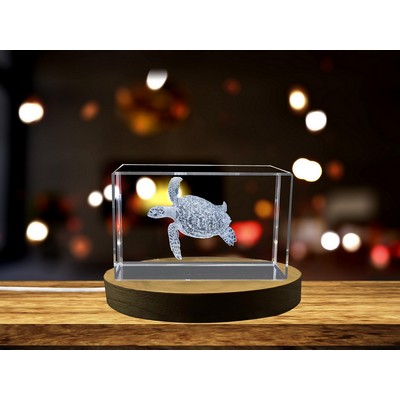 Hawksbill Sea Turtle Crystal Paperweight Award - Engraved Marine Art Decor