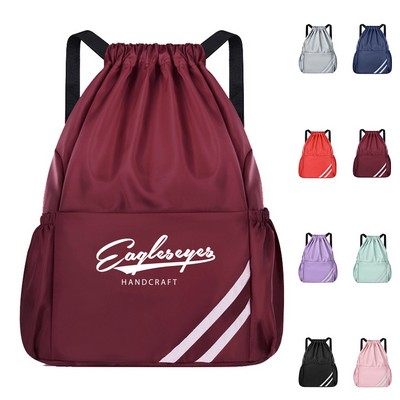 Reflective Oxford Drawstring Sport Backpack with Mesh Pockets