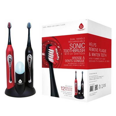 Pursonic Dual Handle Sonic Toothbrush w/Uv Sanitizer - Black & Red